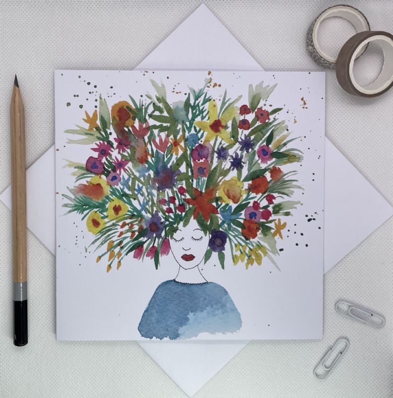 Flowers in her hair greetings card