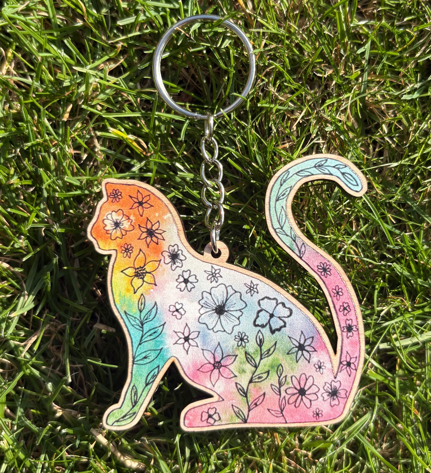 Floral Cat Keyring/Keychain