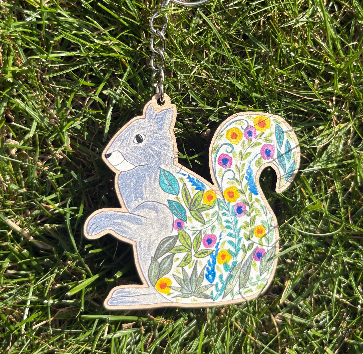 Floral Squirrel Keyring/Keychain