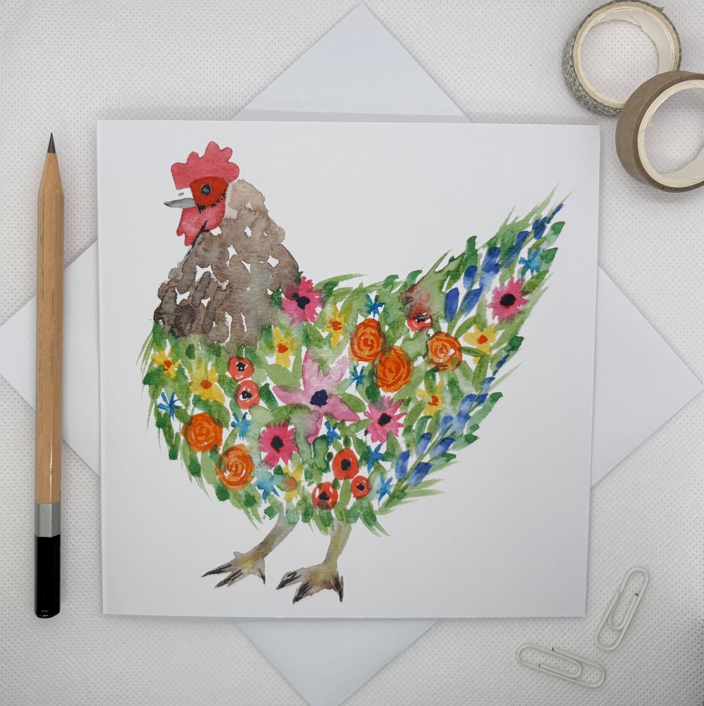Floral Cockerel Chicken Greetings Card