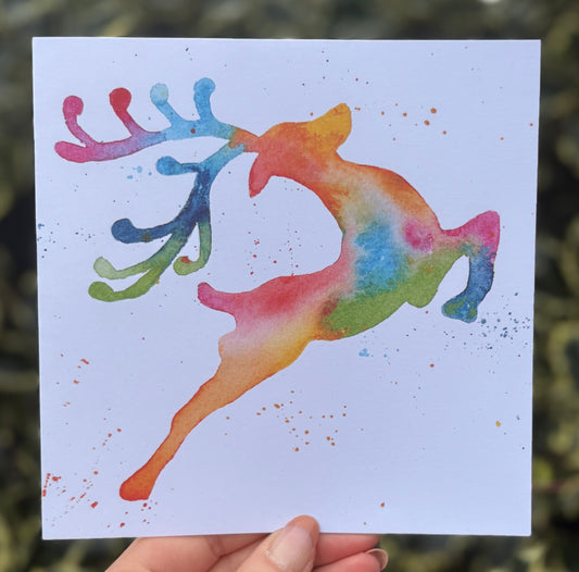 Rainbow Reindeer Greetings Card