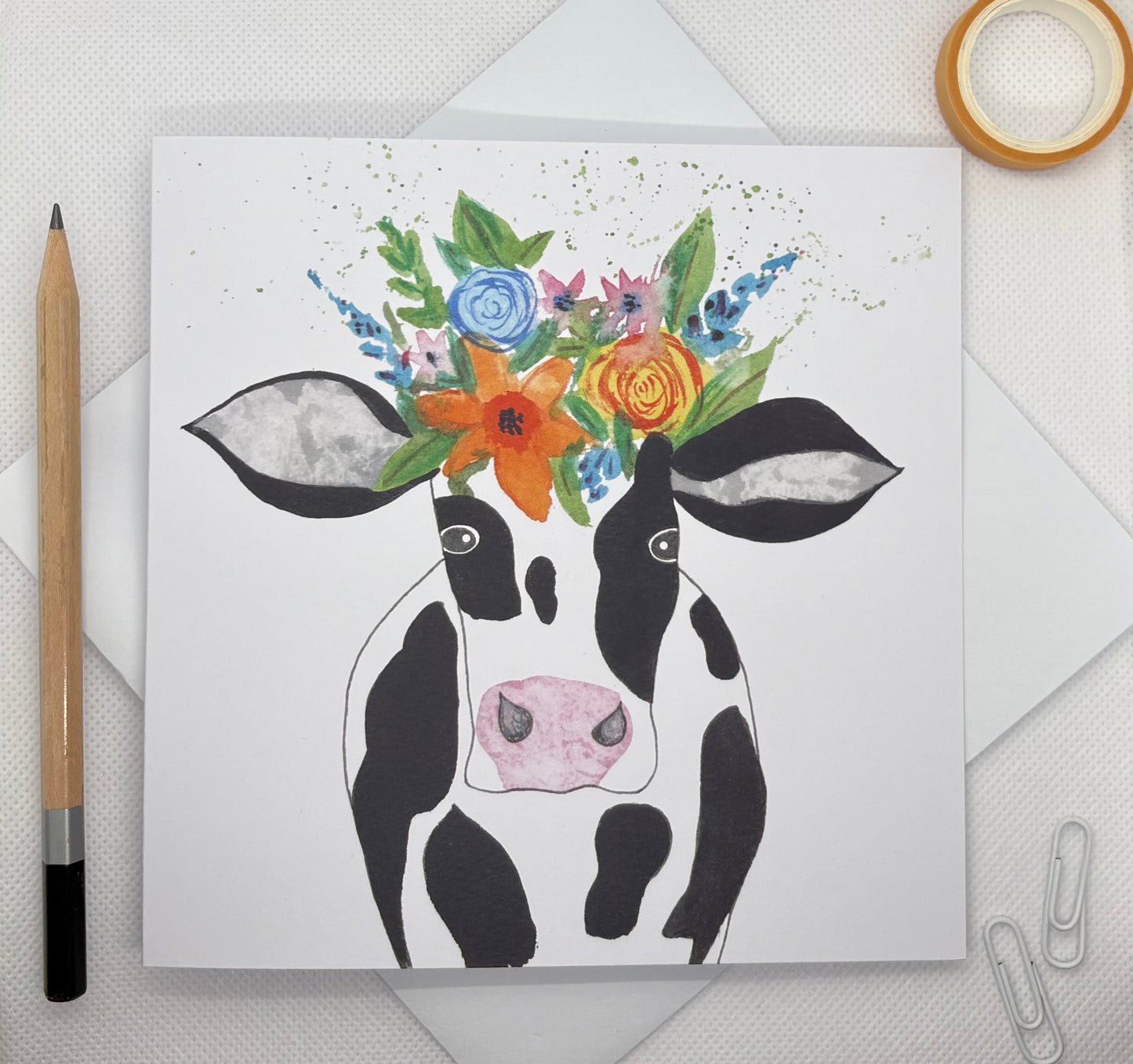 Floral Cow Greetings Card