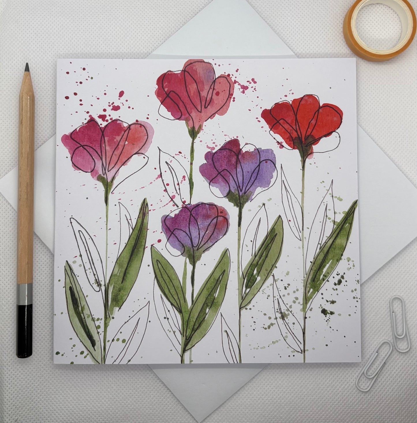Pink Flourish Floral Greetings Card