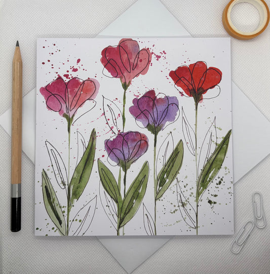 Pink Flourish Floral Greetings Card