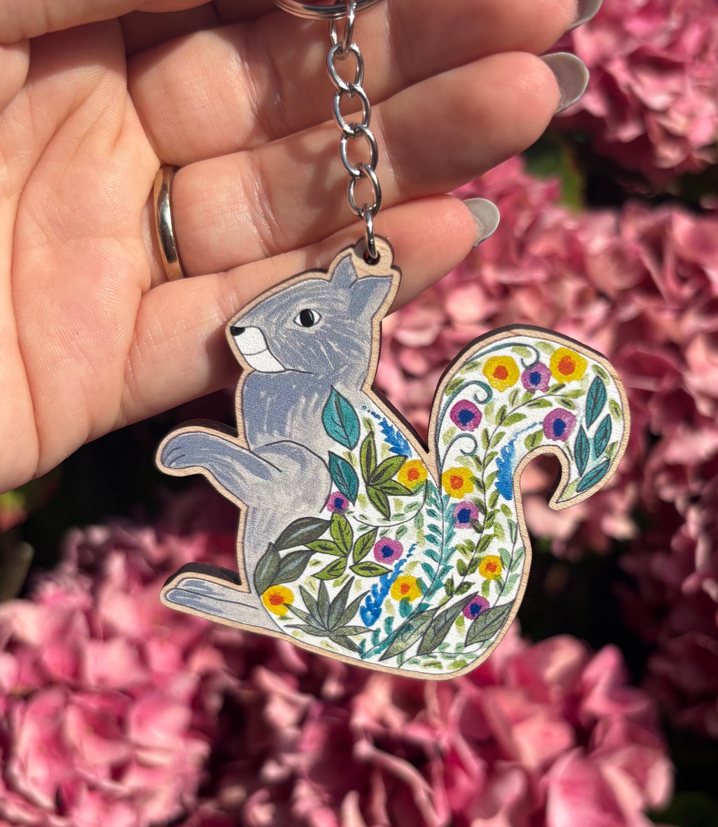 Floral Squirrel Keyring/Keychain