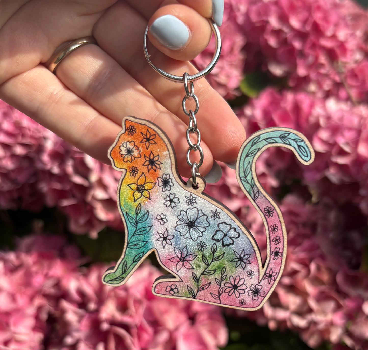 Floral Cat Keyring/Keychain