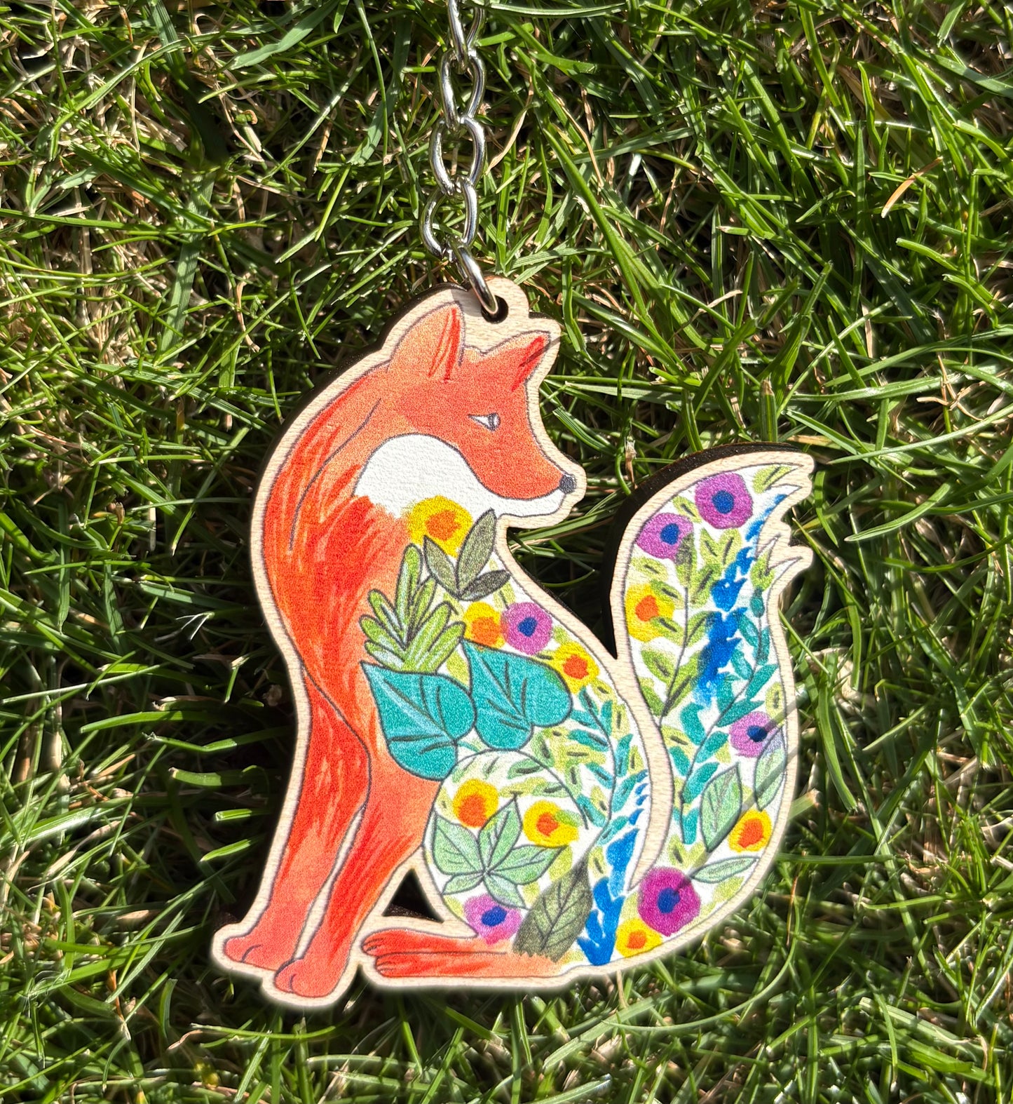 Floral Fox Keyring/Keychain
