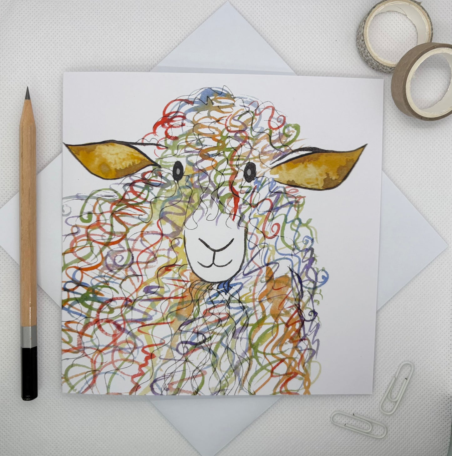 Curly Sheep Greetings Card